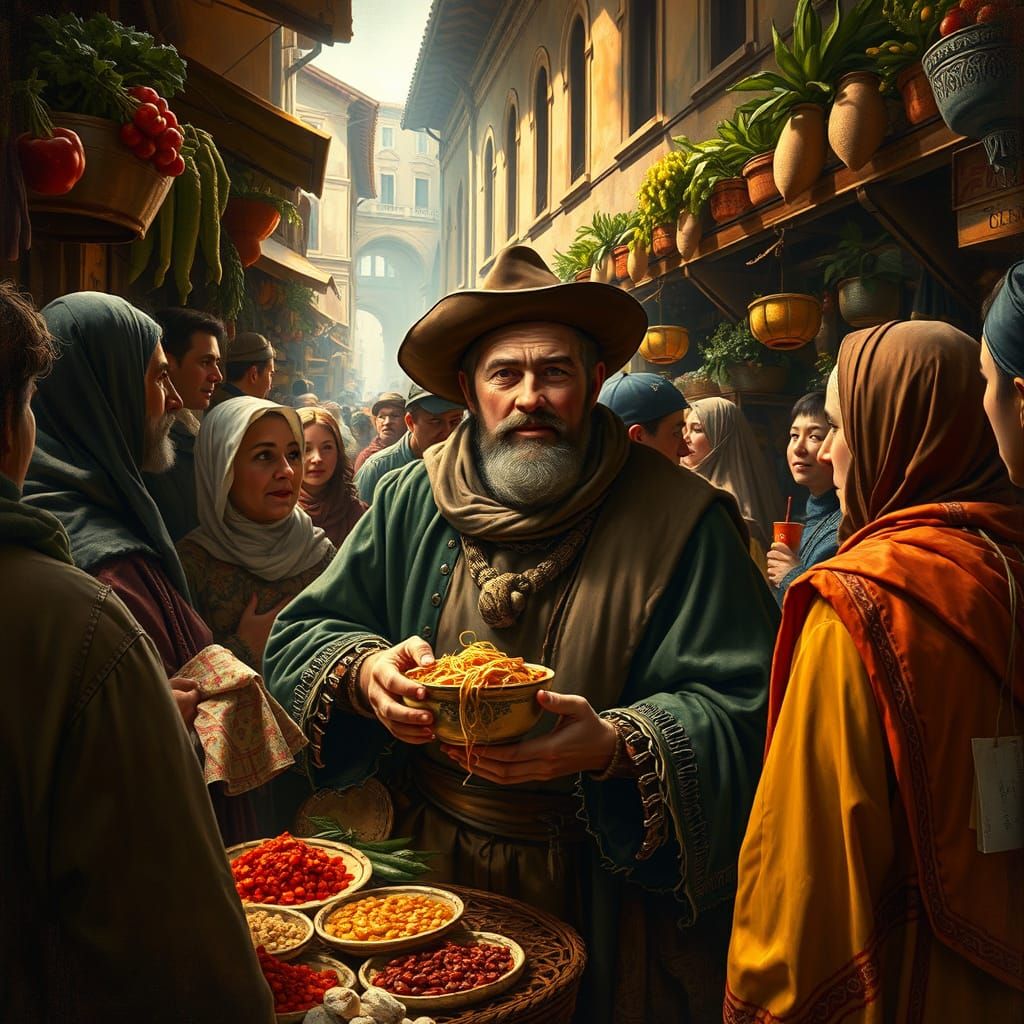 Renaissance Explorer Marek Polanski in Italian Marketplace