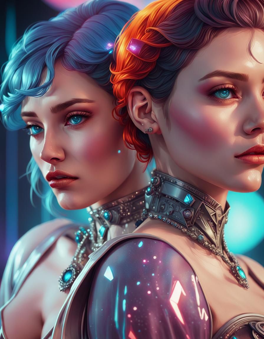 Retrofuturistic Women Portrait in Vaporwave Style