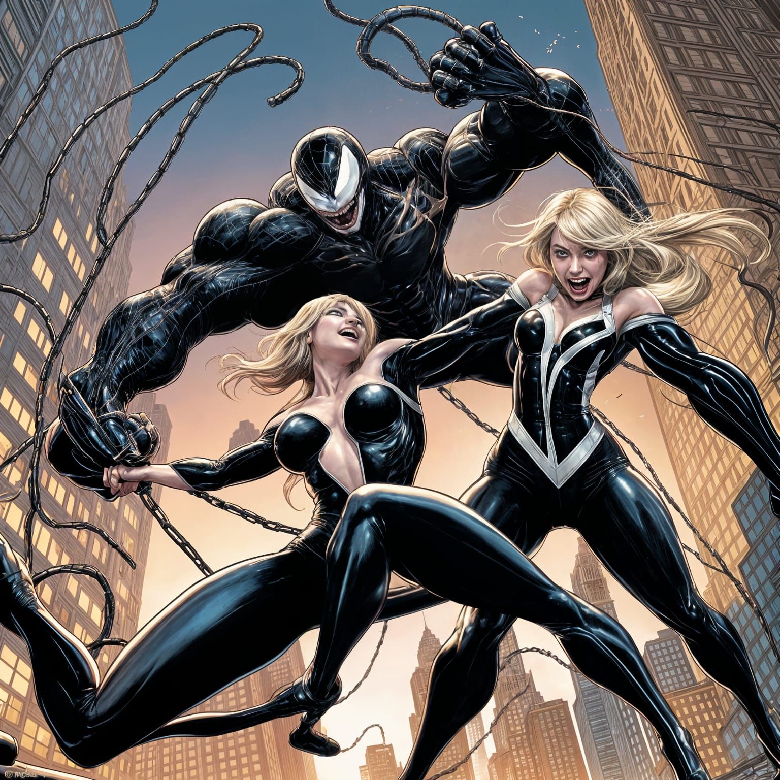 Venom and Gwen Stacy fighting