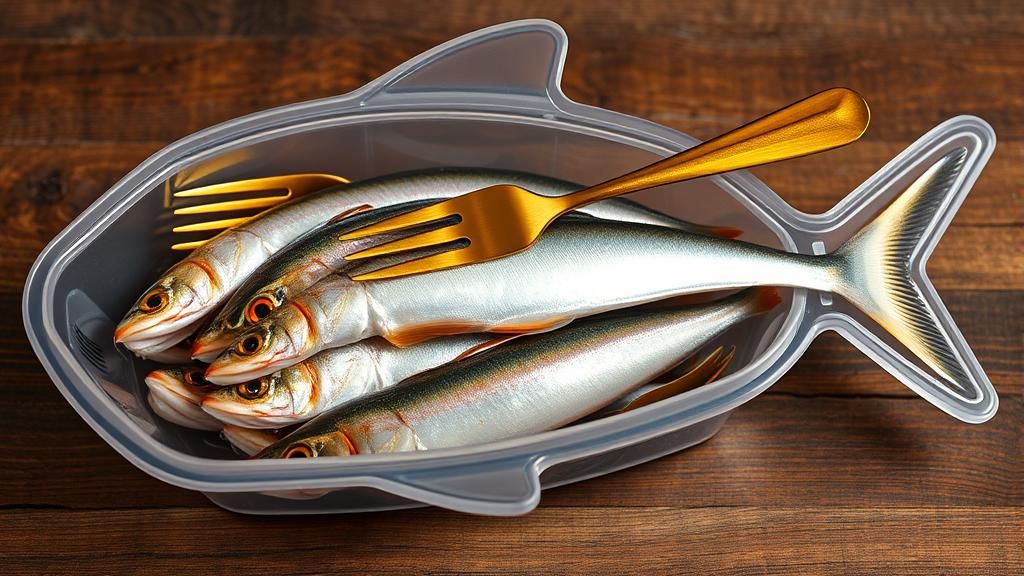 Shark Container with Smoked Sprats: Seafood Still Life