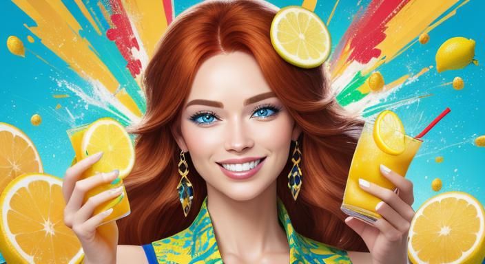 Woman with Lemon Cocktail: Vibrant Splash Art
