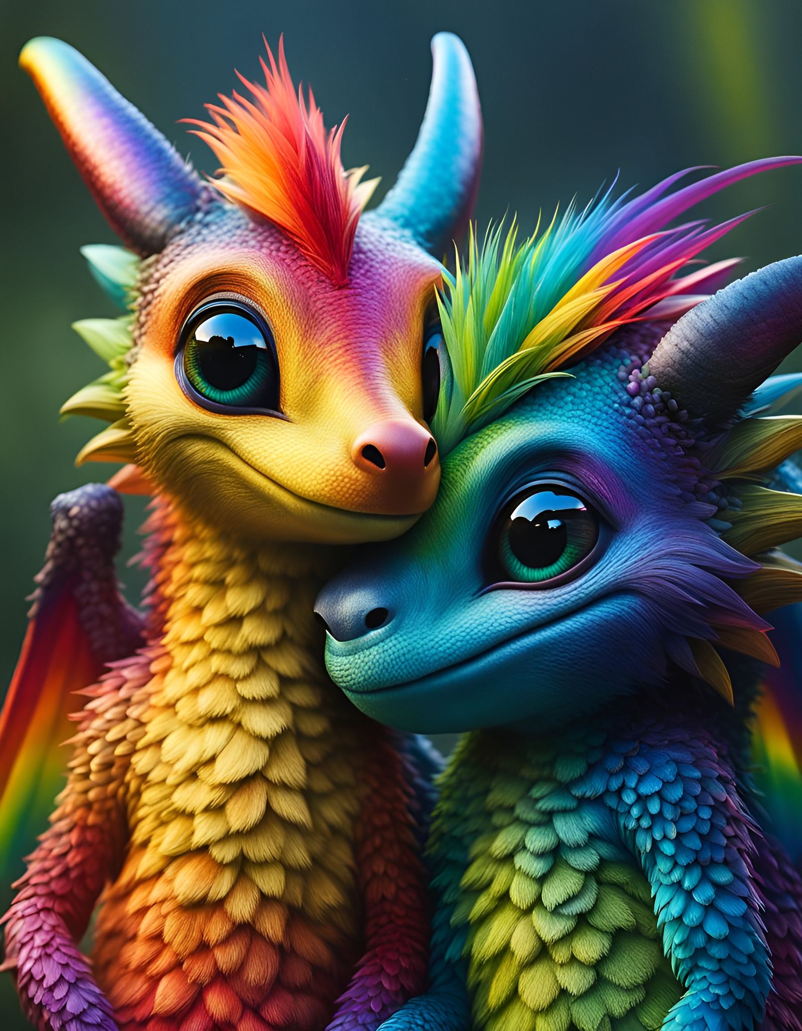 Cute Monsters Cuddling: A Magical Realism Scene