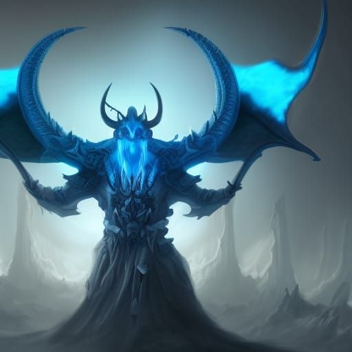 Blue Horned Demon King Fantasy Concept Art