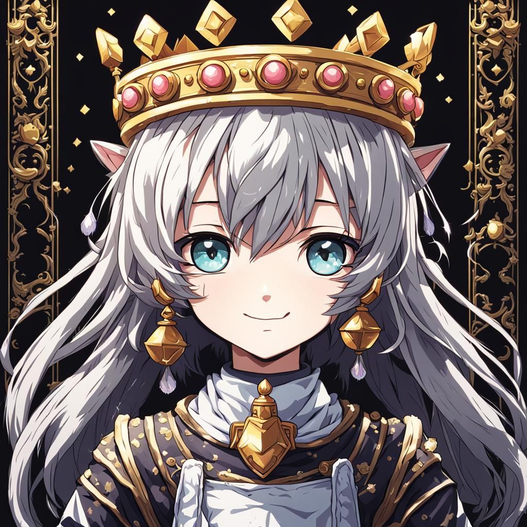 Happy Kitty with Crown in Anime Pixel Art