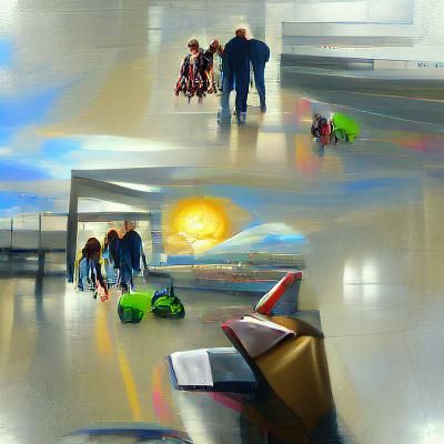 Hyperrealistic Family Airport Scene in Detailed Concept Art