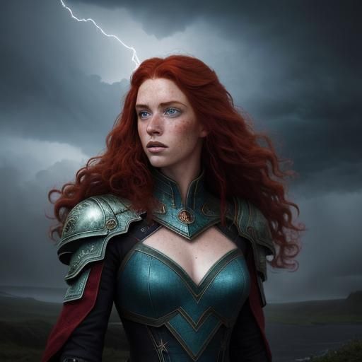 Red-Haired Beauty in a Thunderstorm: Digital Painting