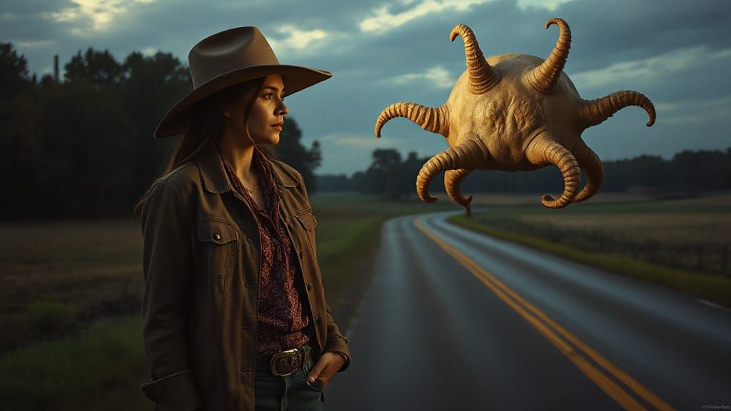 Country Woman's Close Encounter, Oil Painting