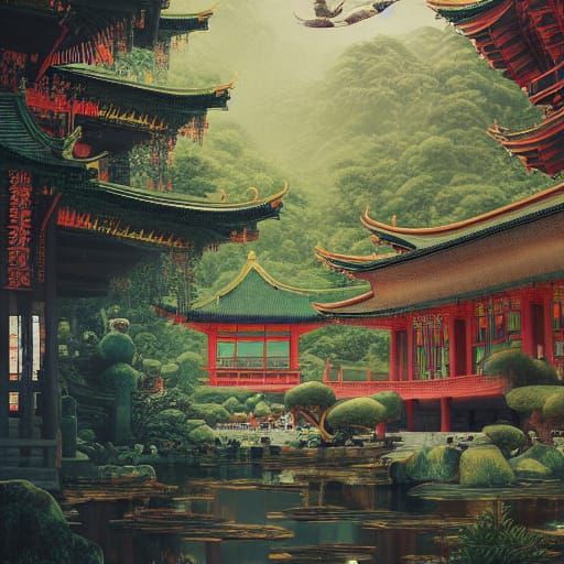 Epic Jungle Temple in Psychedelic Style