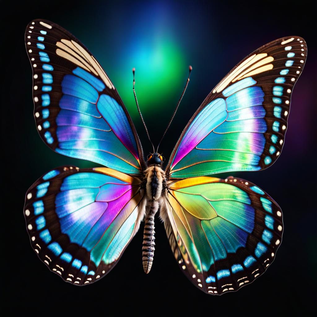 Iridescent Butterfly in Flight: Hyperrealistic HDR Image