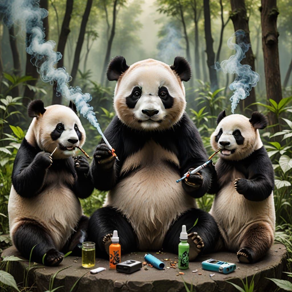 Budding Panda Friends Enjoy a Vape