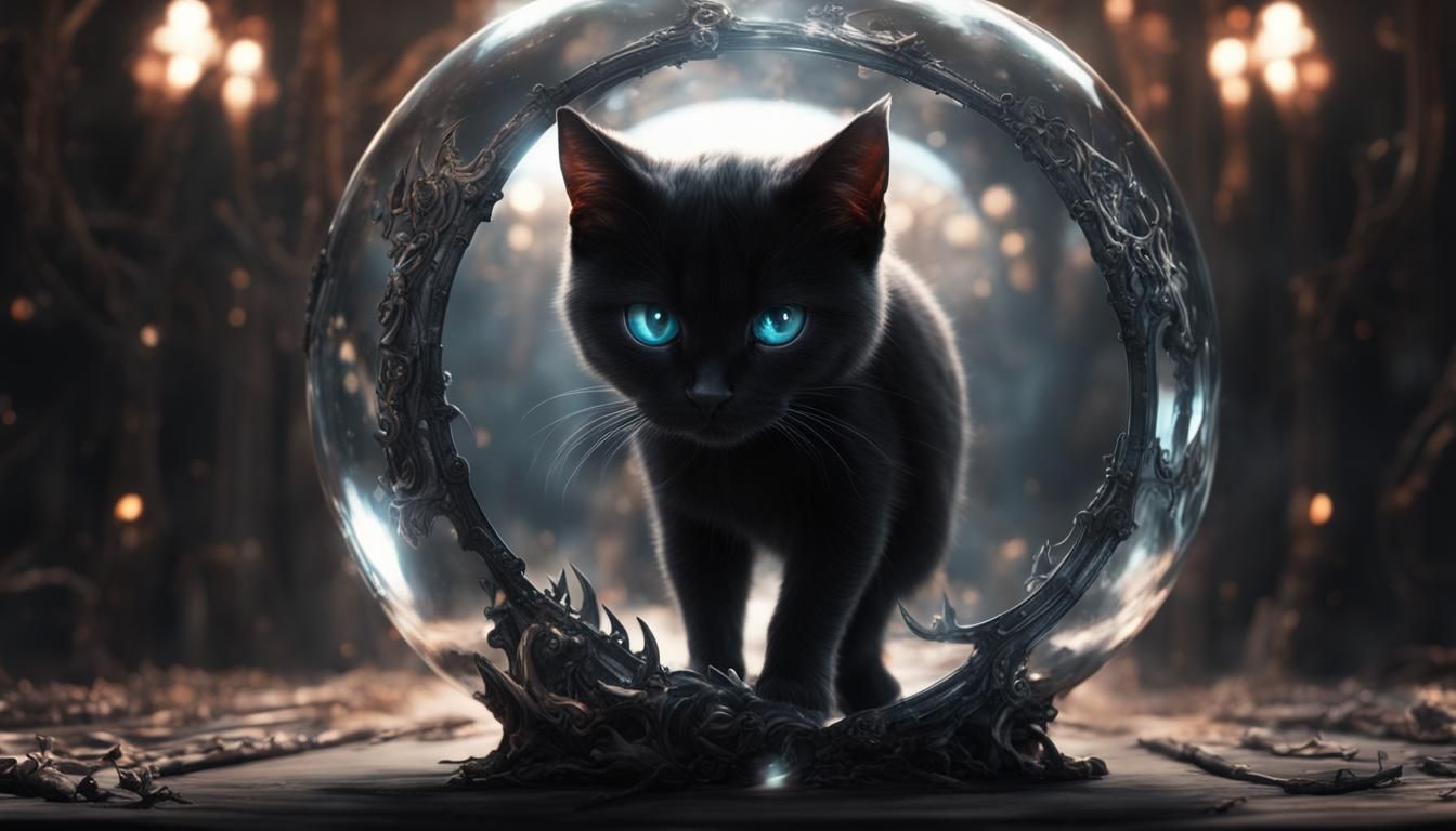 Black Cat in Glass Sphere Digital Painting