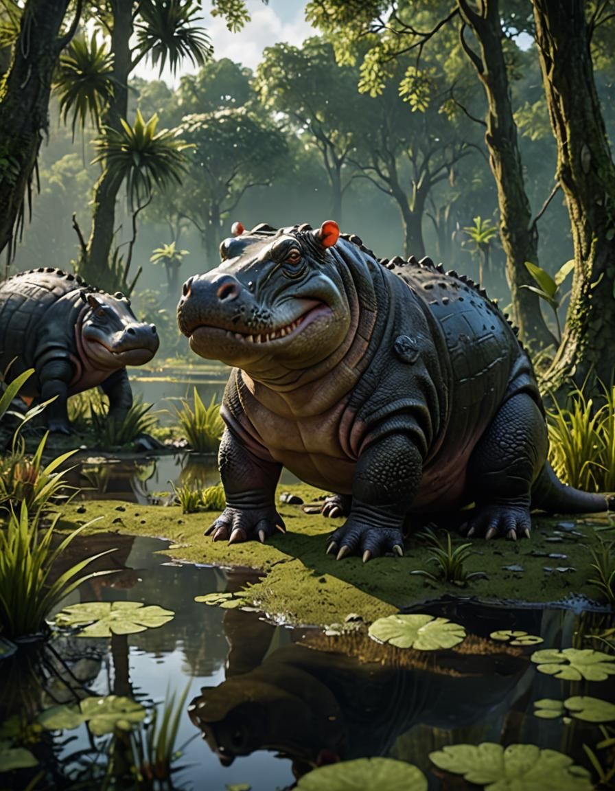Hippogator in Swamp: 3D Game Cinematic Graphics