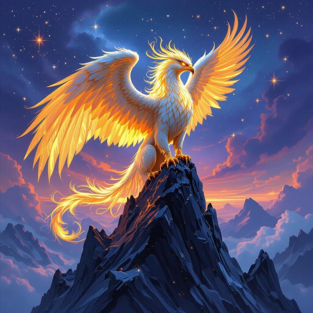 Golden Griffin Overlooking Nebula, Epic Fantasy Art