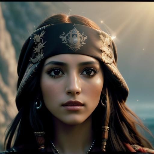 Female Pirate in Renaissance Dress: Detailed Engraving