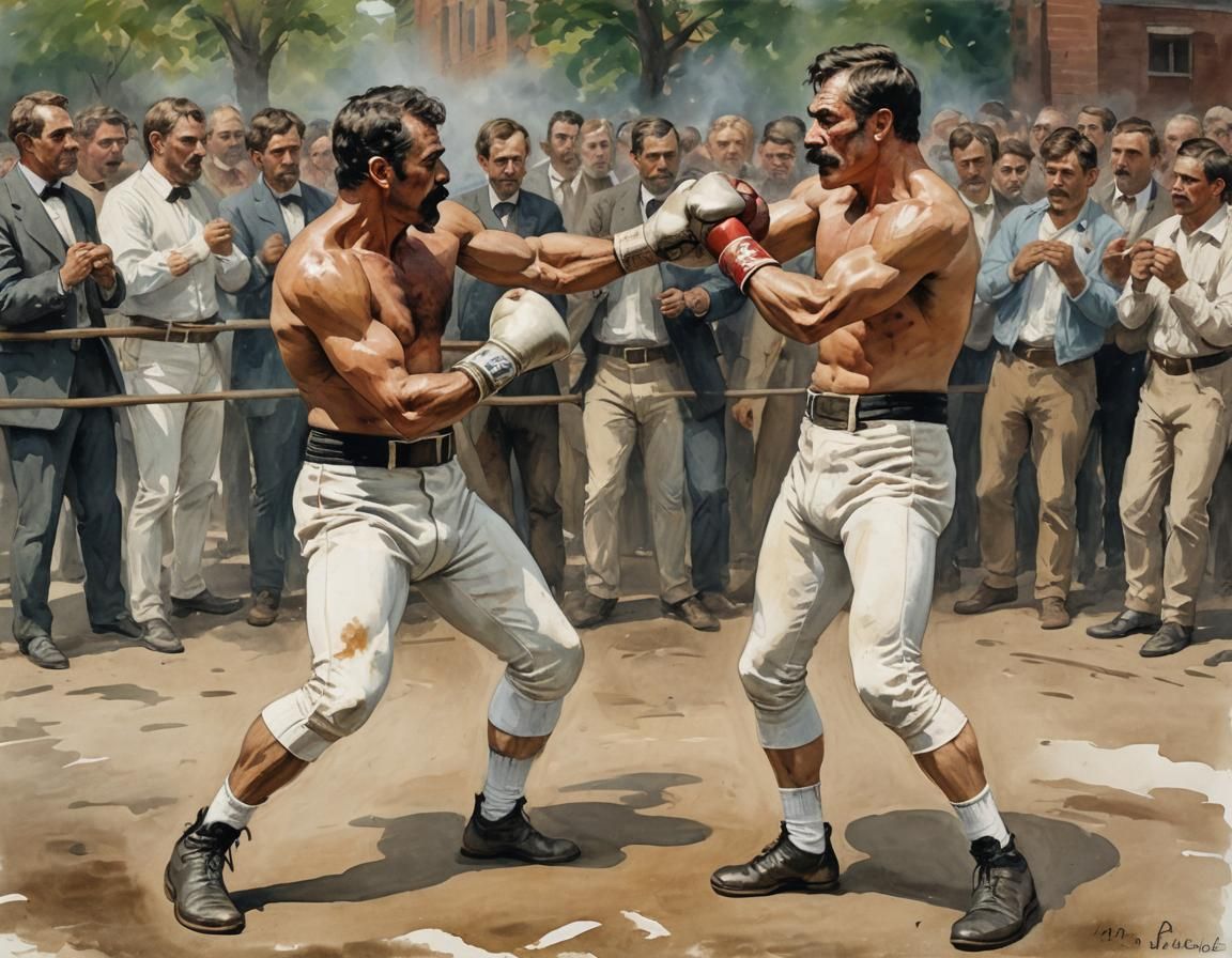 1880s Bare-Knuckle Boxing in Gouache Style