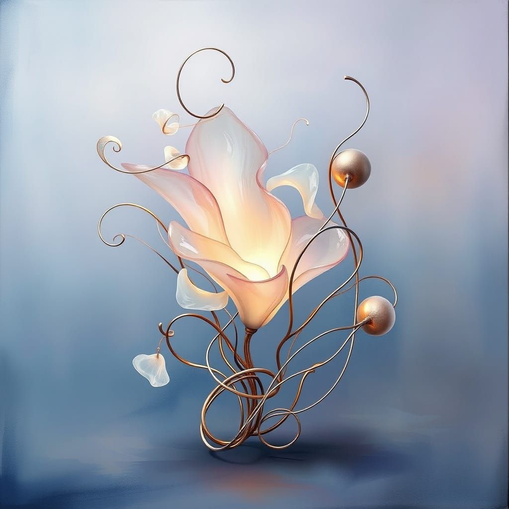 Ethereal Glass Sculpture with Twisted Metal and Vibrant Flor...