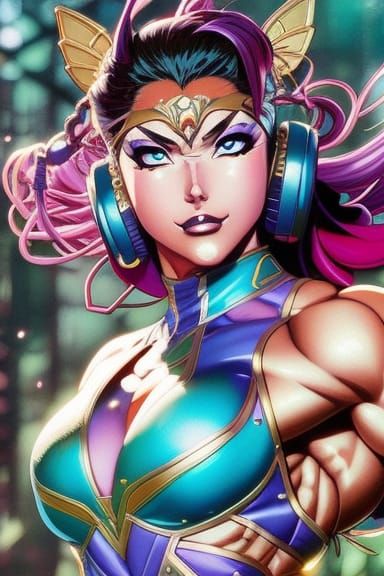 Anime Muscle Woman in Surrealist Style