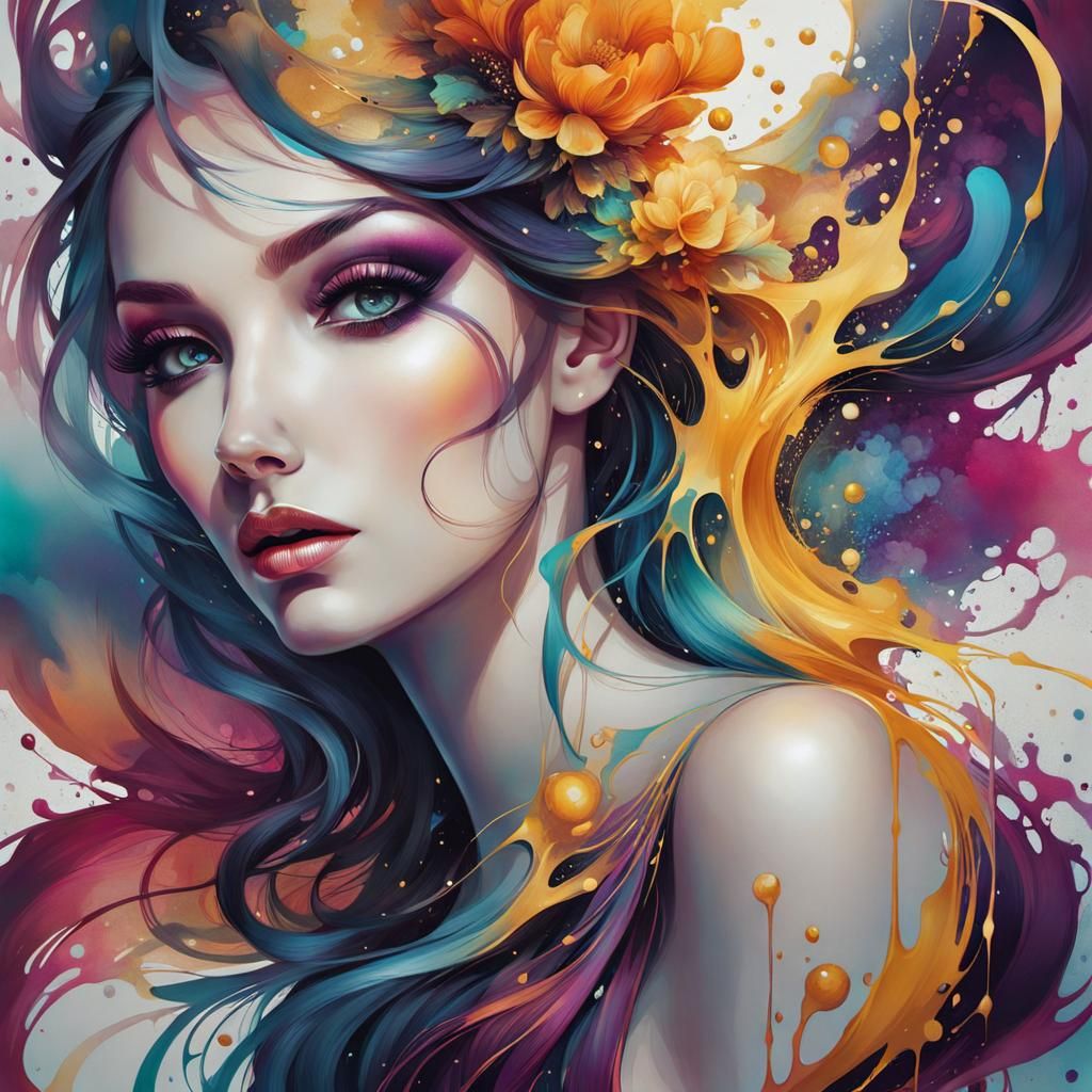 Abstract Woman Portrait in Splash Art Style