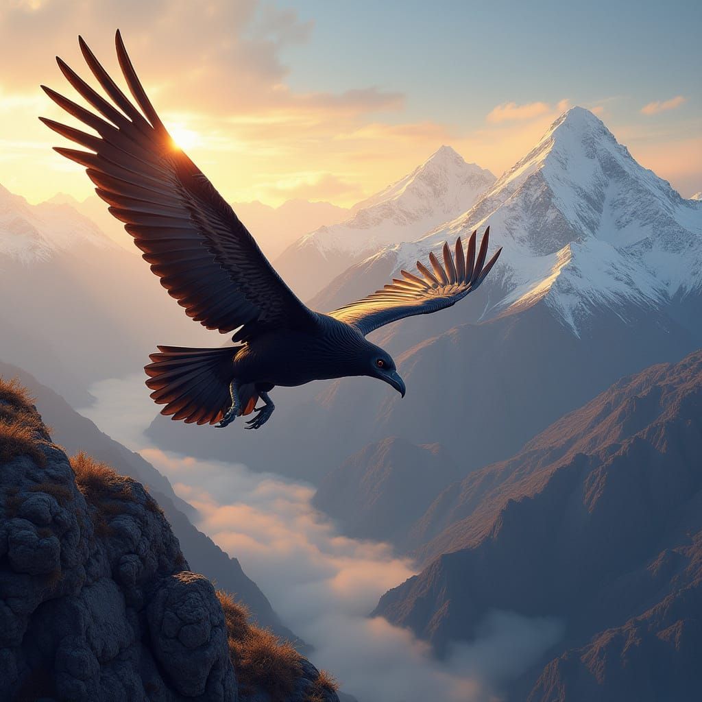 Majestic Condor Soars Above Andes Peaks in Golden Sunset