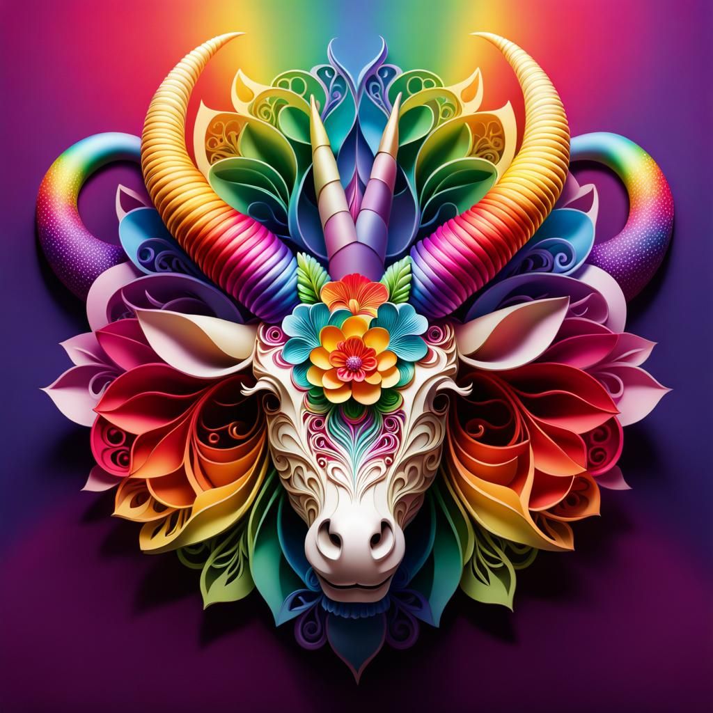 Rainbow Unicorn Flower Made of Animal Horns