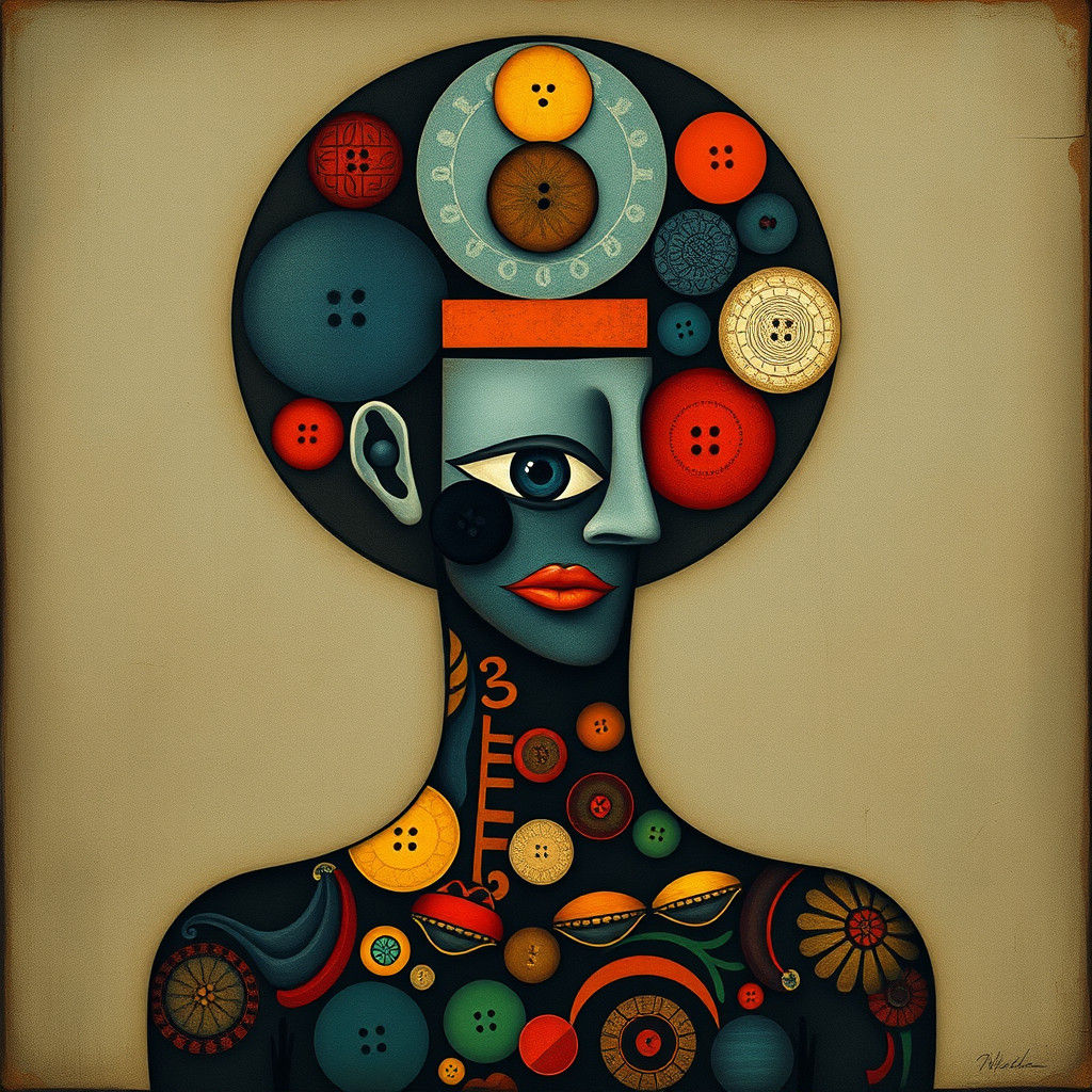 Abstract Portrait with Buttons in Fauvist Style