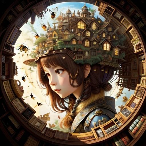 Honeybee and Cabinet of Curiosities Illustration