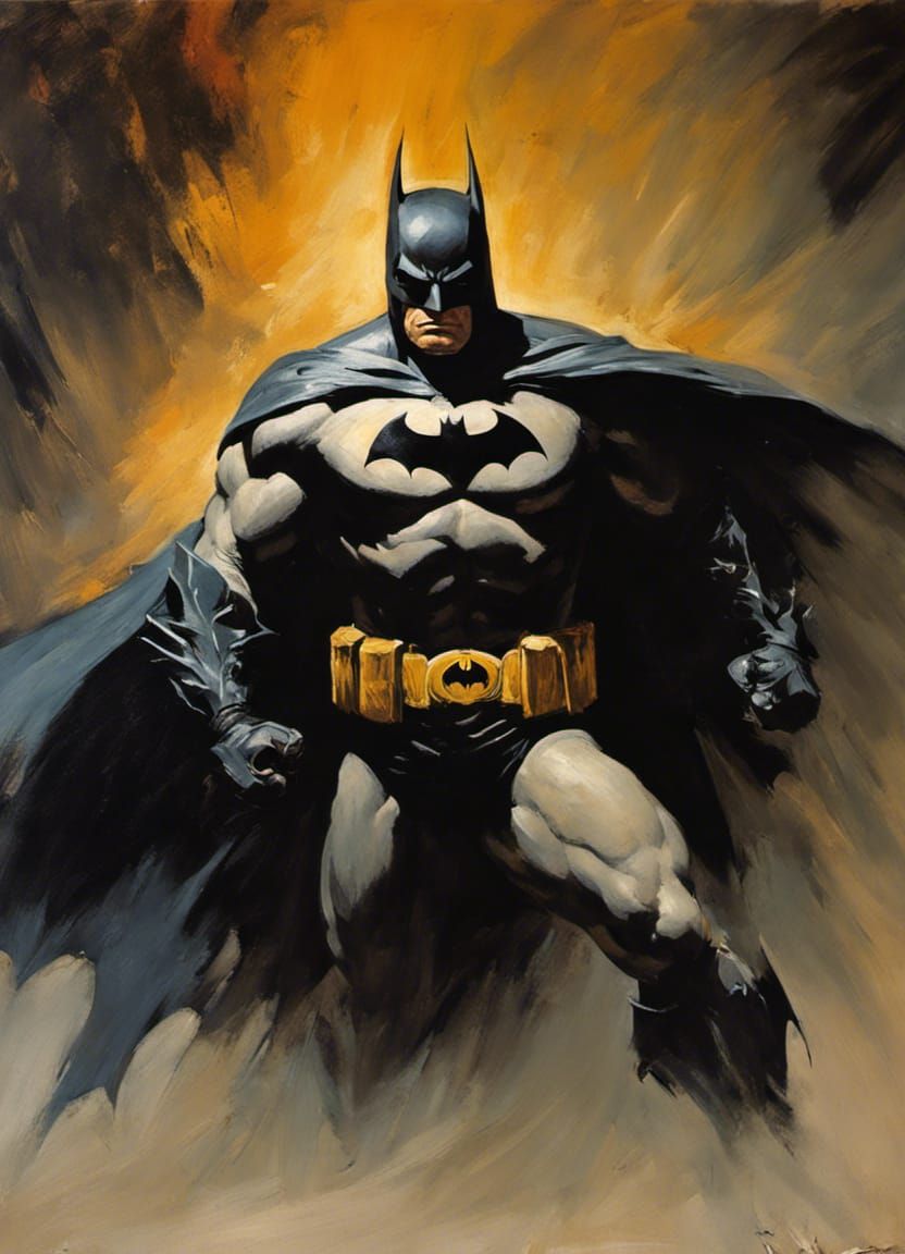 Oil painting of Batman in the style of Frank Frazetta