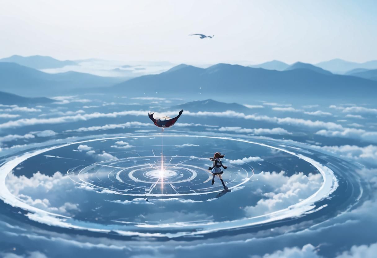 Anime Girl Flying in Sky: 3D Render