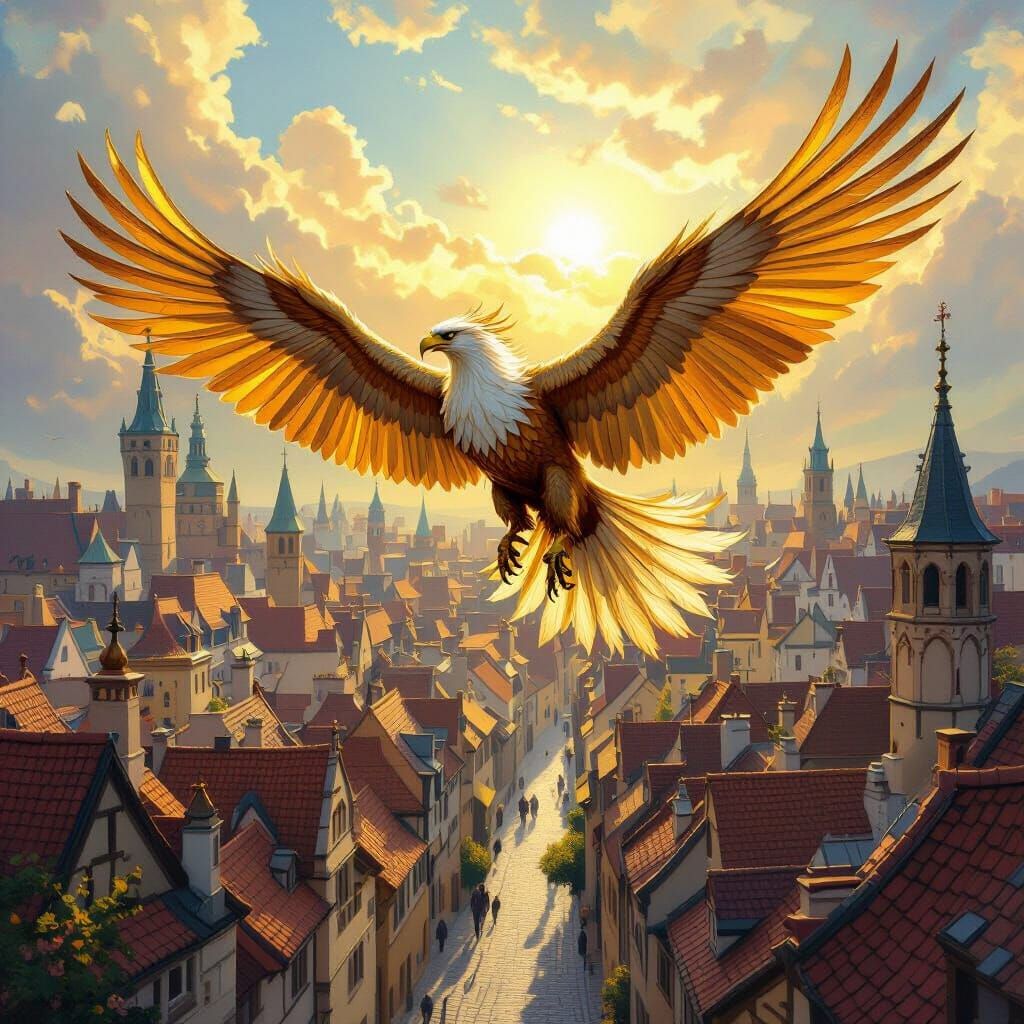 Majestic Griffin Soaring Above Medieval City in Renaissance ...