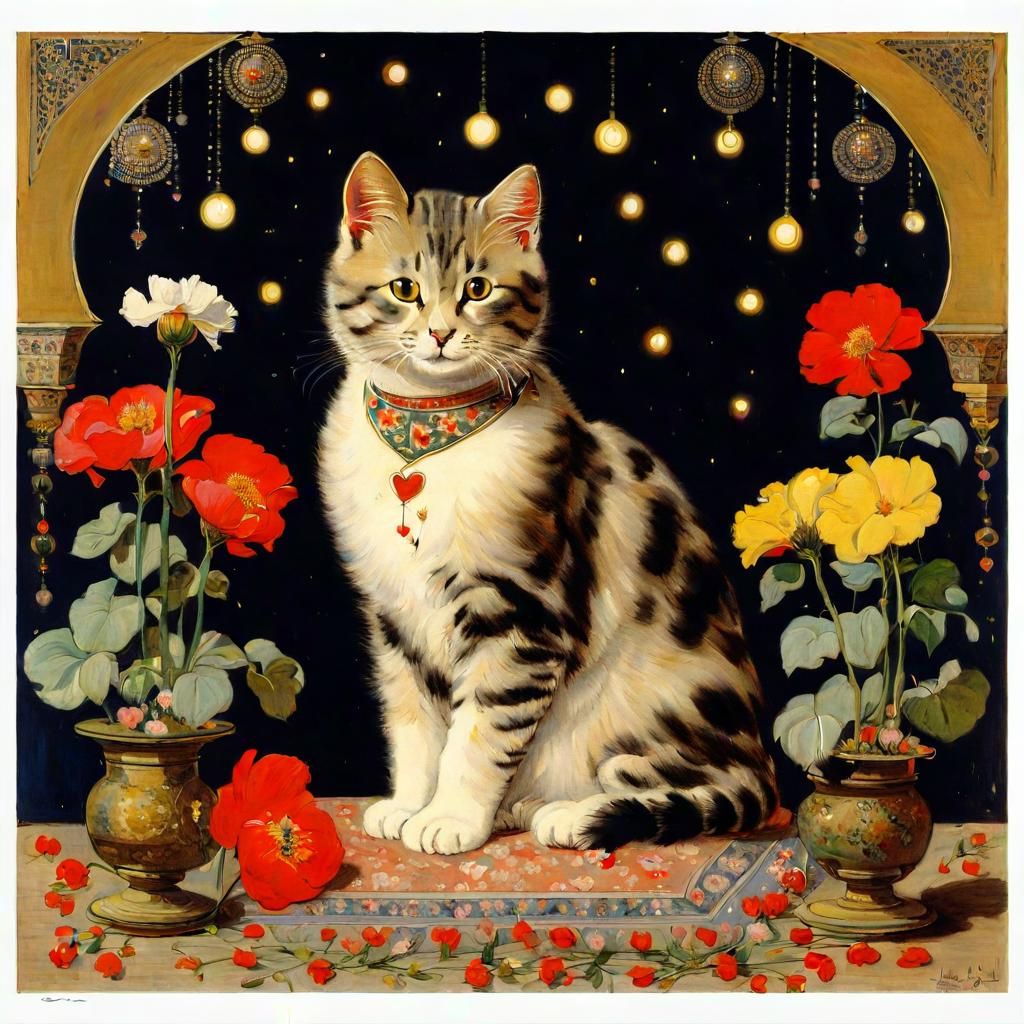 Cat on Pillow in Osman Hamdi Bey Style