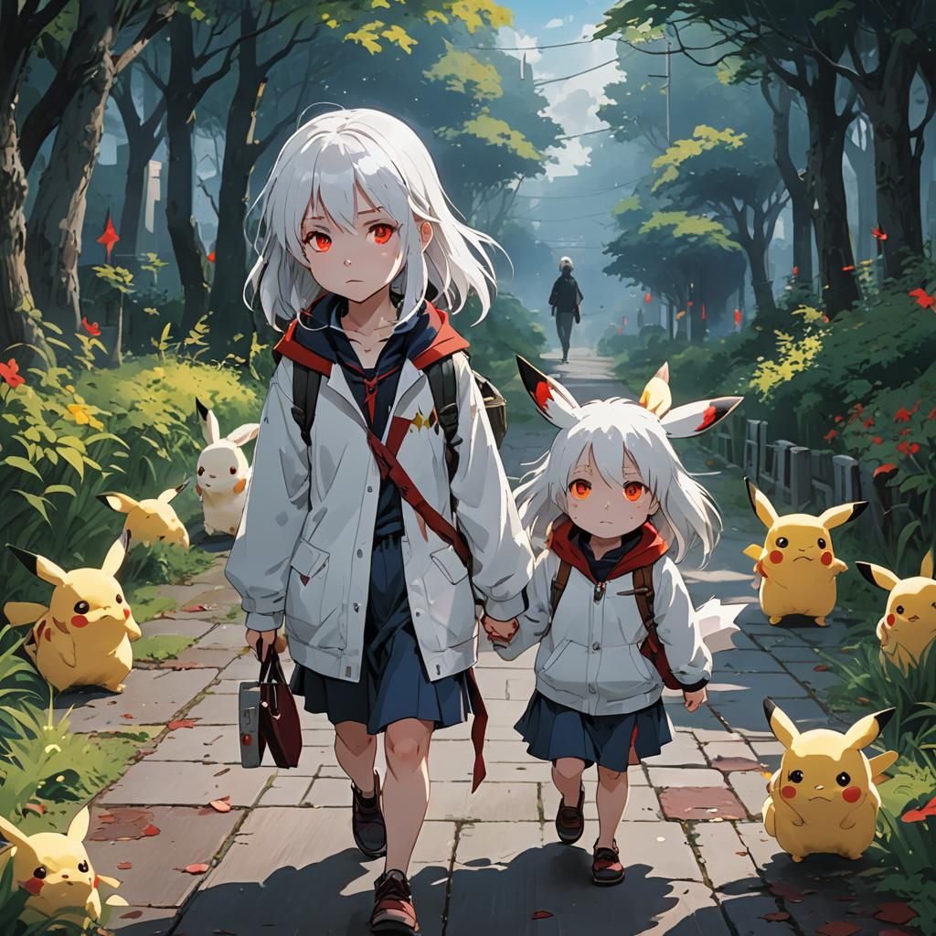 Vampire Girl with Pikachu in Anime Style