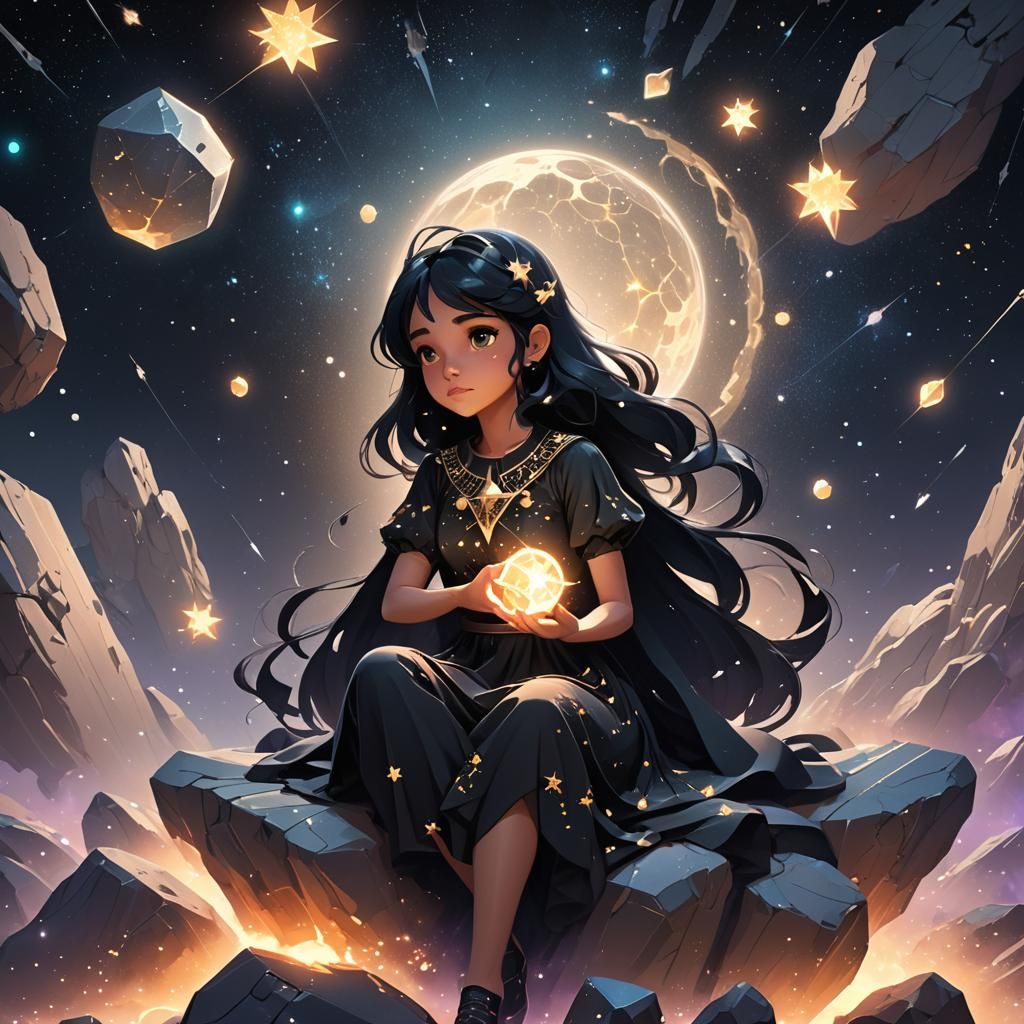 Ethereal Girl with Stars in Space: Fantasy Concept Art