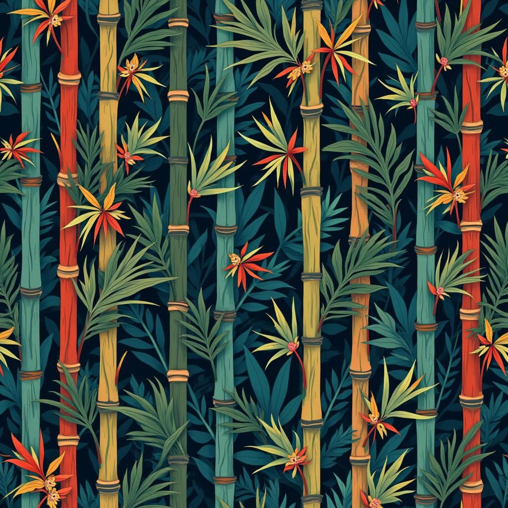 Whimsical Bamboo Pattern in Matte Painting Style