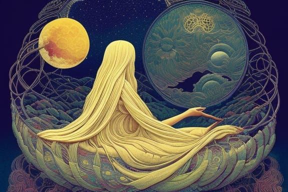 Celestial Woman in Floral Bed, Fairytale Digital Art