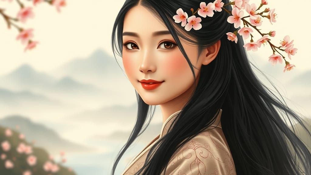 Serene Asian Beauty in Traditional Chinese-Inspired Art