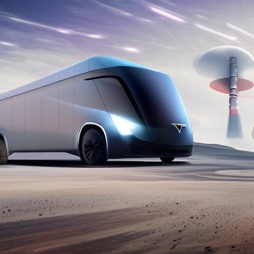 Tesla Space Bus on Saturn in Detailed Digital Art