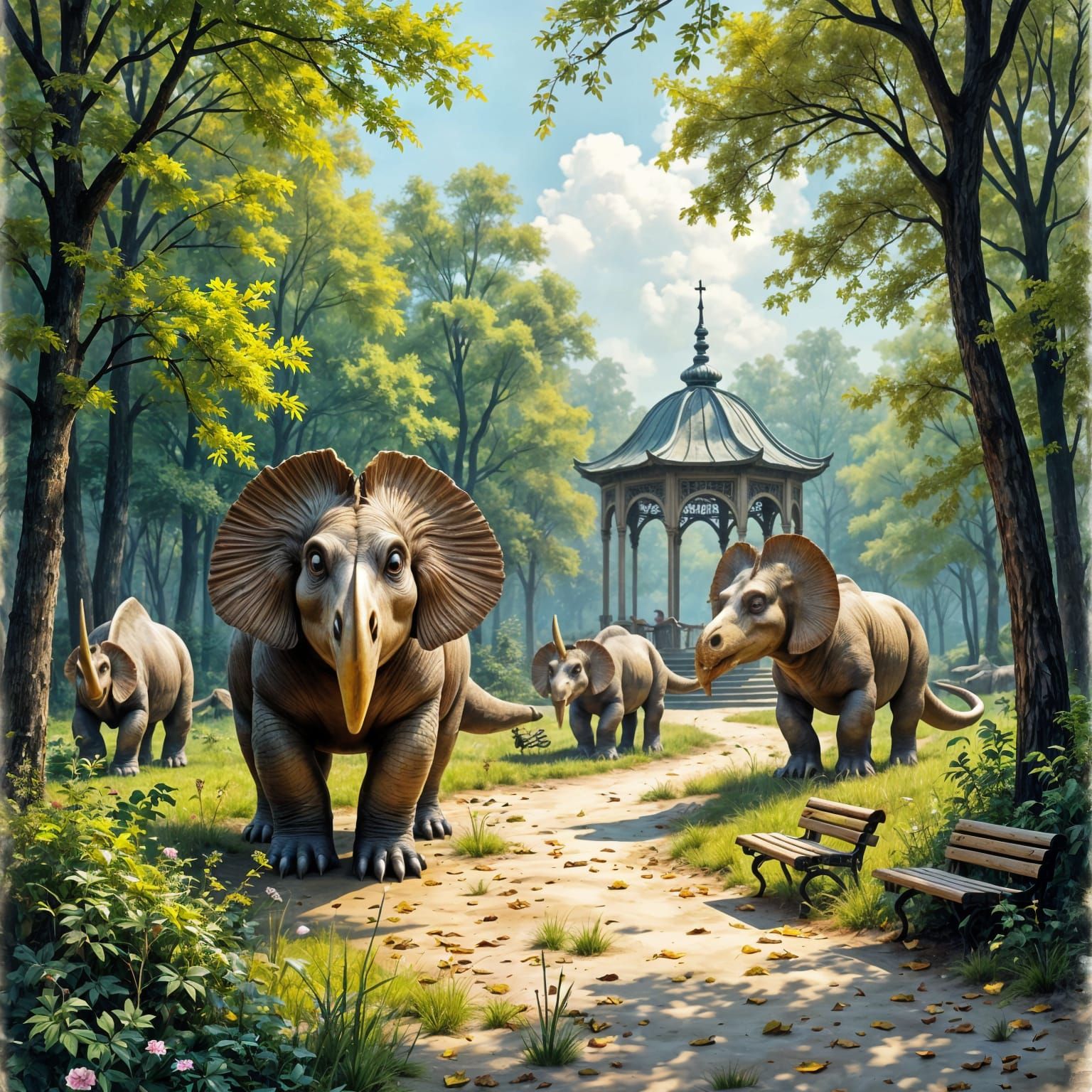 Majestic Monoclonius Roam Lush City Park