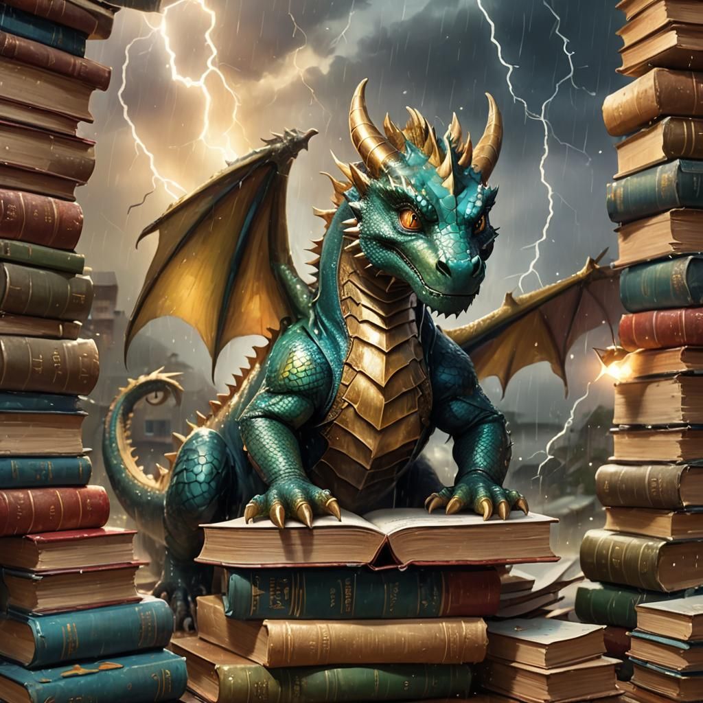 Dragon Reading During Lightning Storm: Matte Painting