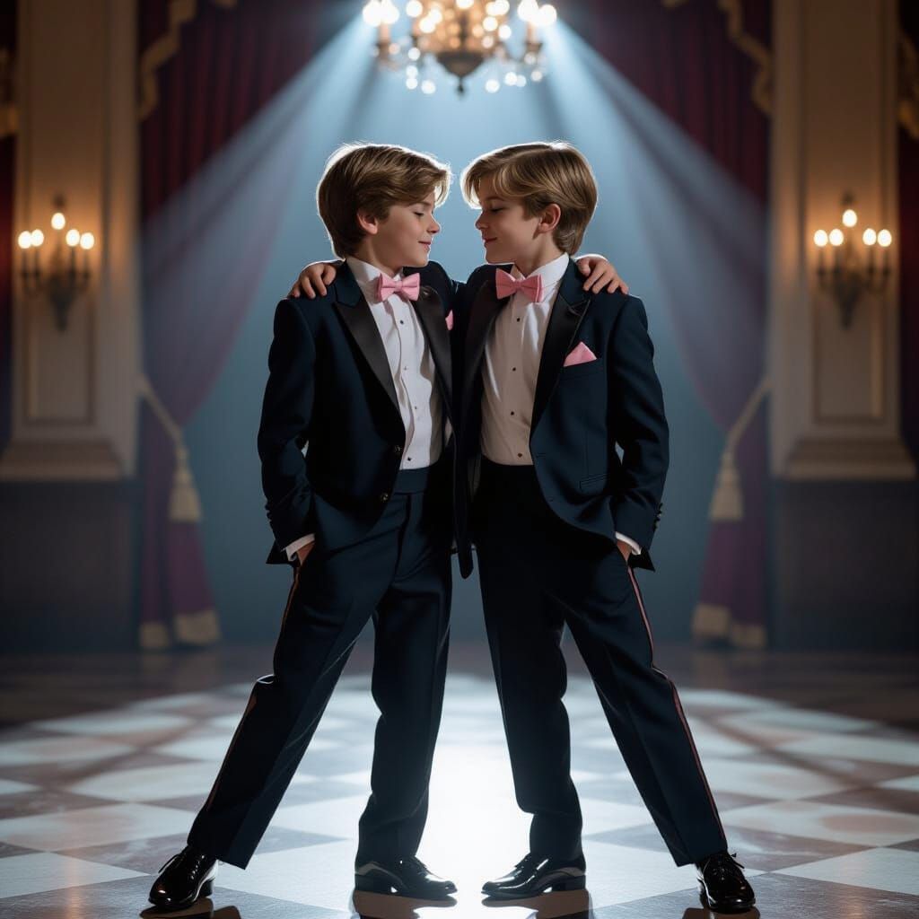 Boys Dancing in Ballroom with Cinematic Lighting