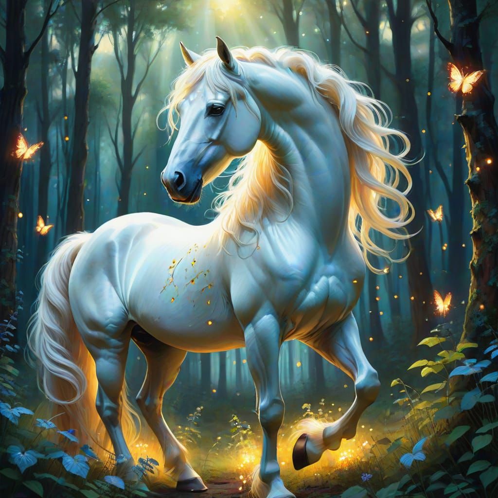 Ethereal White Horse in Vibrant Impressionist Style