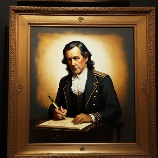 Colonial-Era Folk Art of John Hancock Signing in a Classic C...