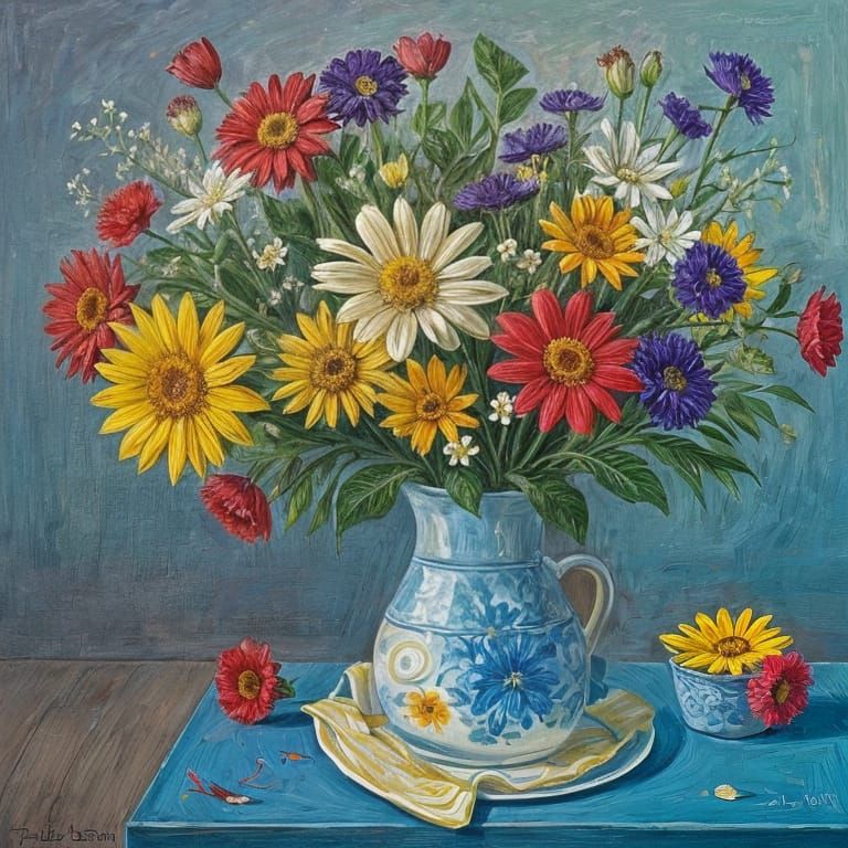 Cubist Flower Vase Still Life