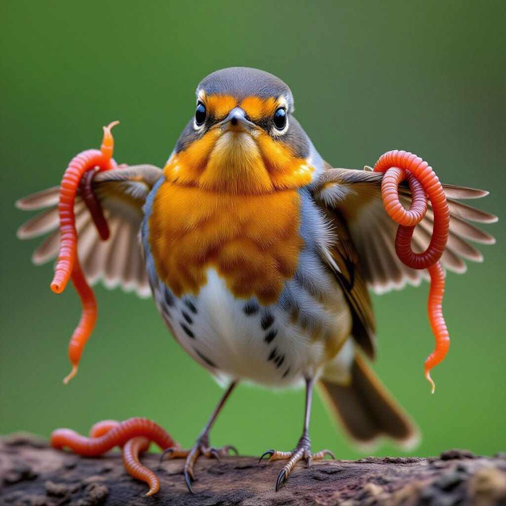 Proud Robin Displays Worm Trophies