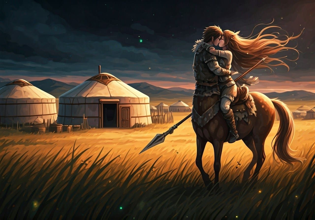 Centaurs in Steppe Village: Oil and Watercolor