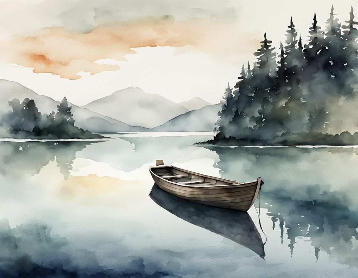 Peaceful Wooden Boat on Serene Lake