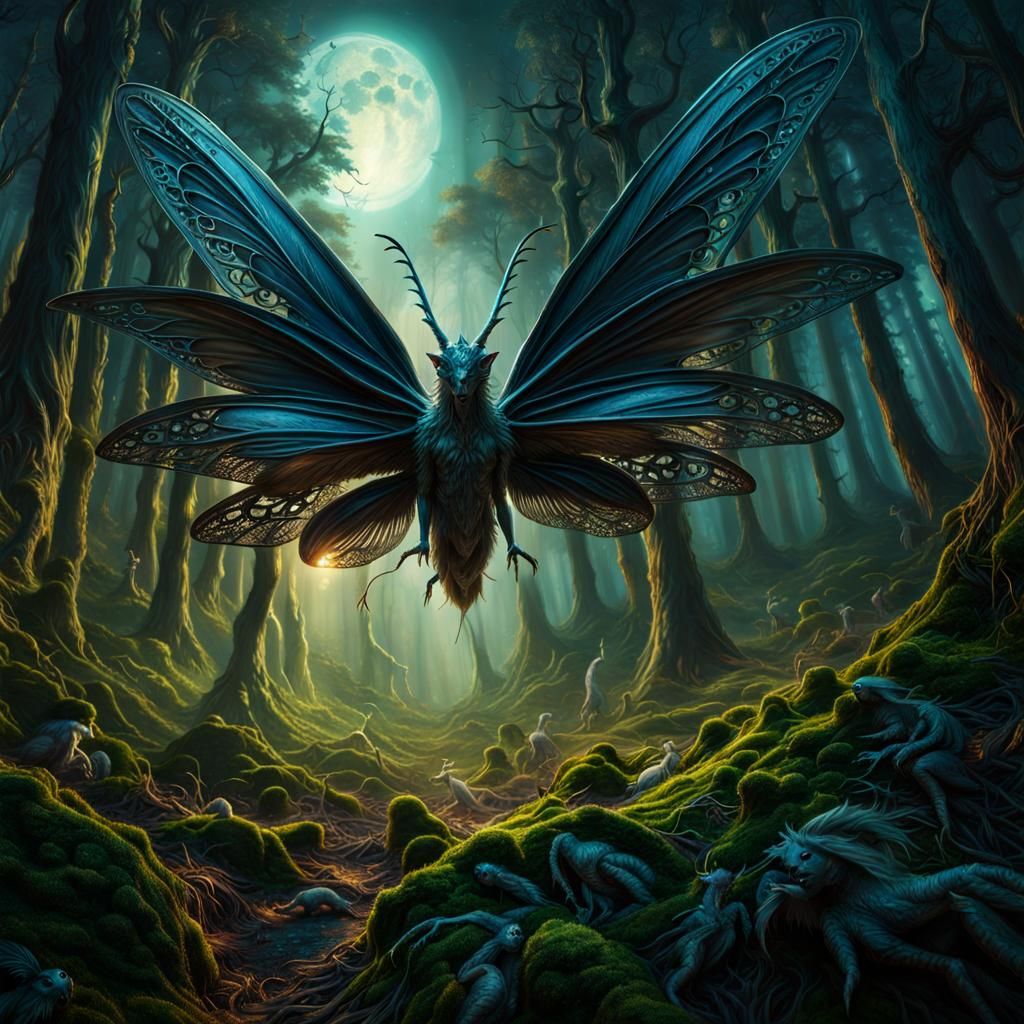 Horror Alien Fairies in a Dark Magical Forest