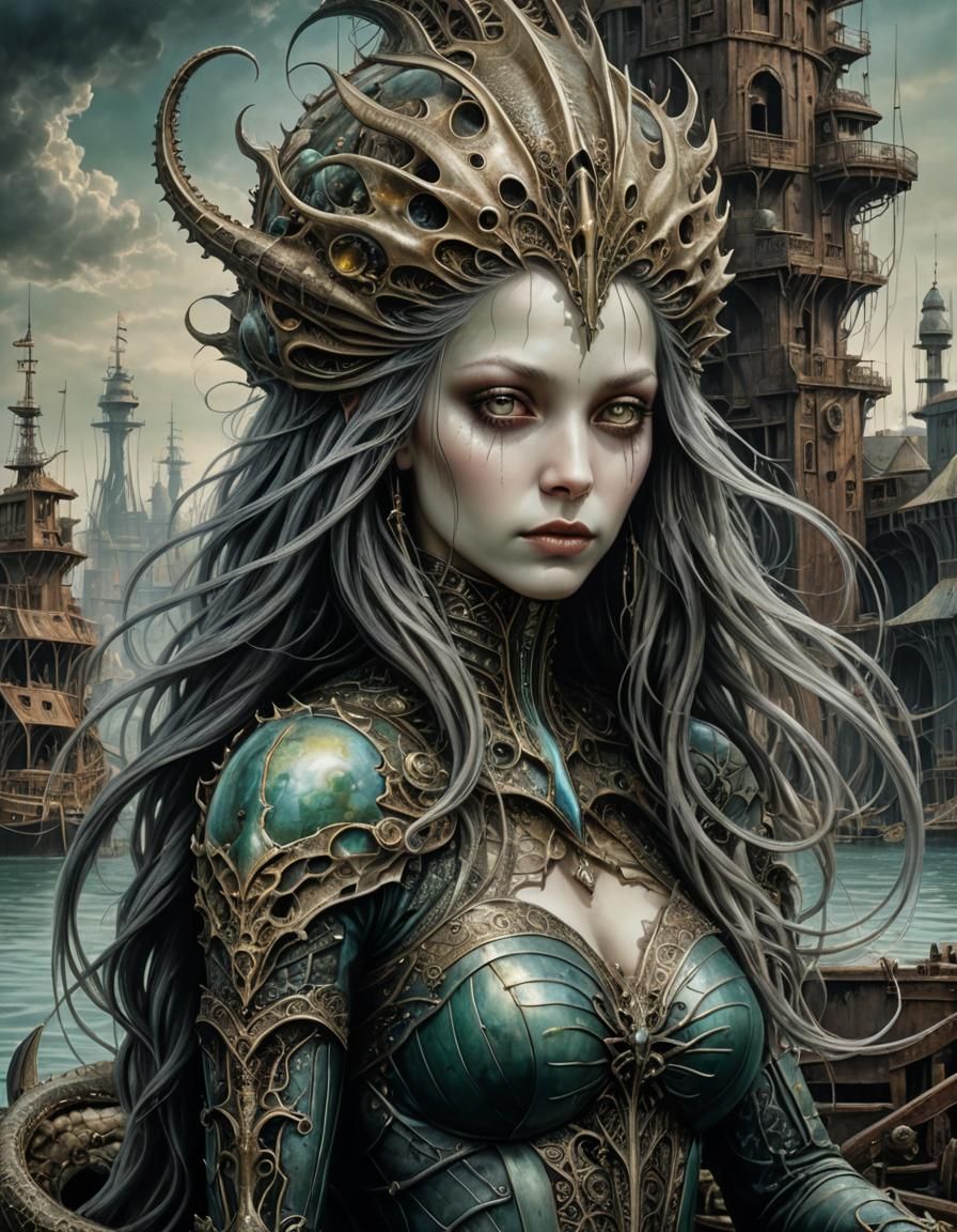 Cryptid Mermaid Portrait in Post-Apocalyptic Wonderland