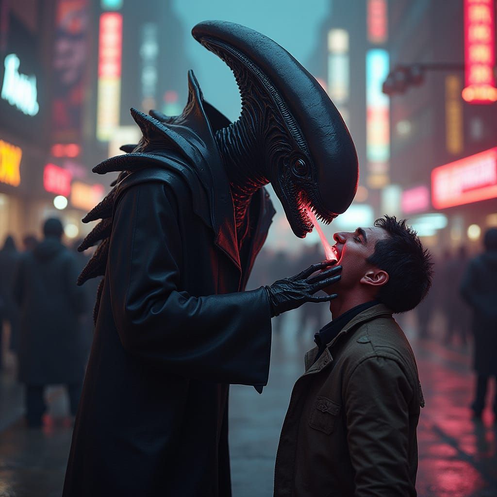 Surreal Alien Feeds in Neon Metropolis