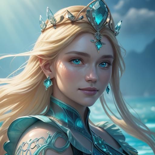 Majestic Crystal Mermaid Portrait in Art Nouveau Style