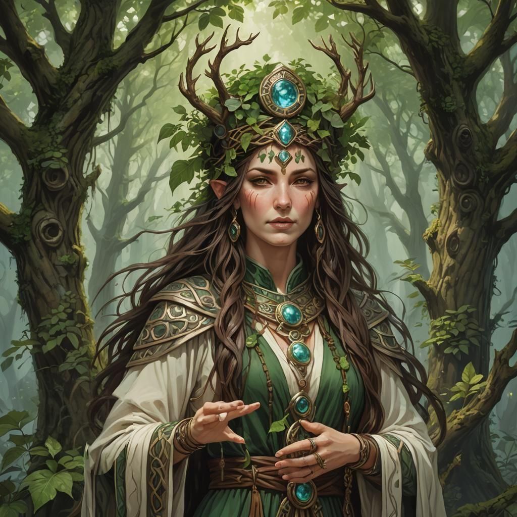 Enchanting Druid Priestess of the Ancient Forest